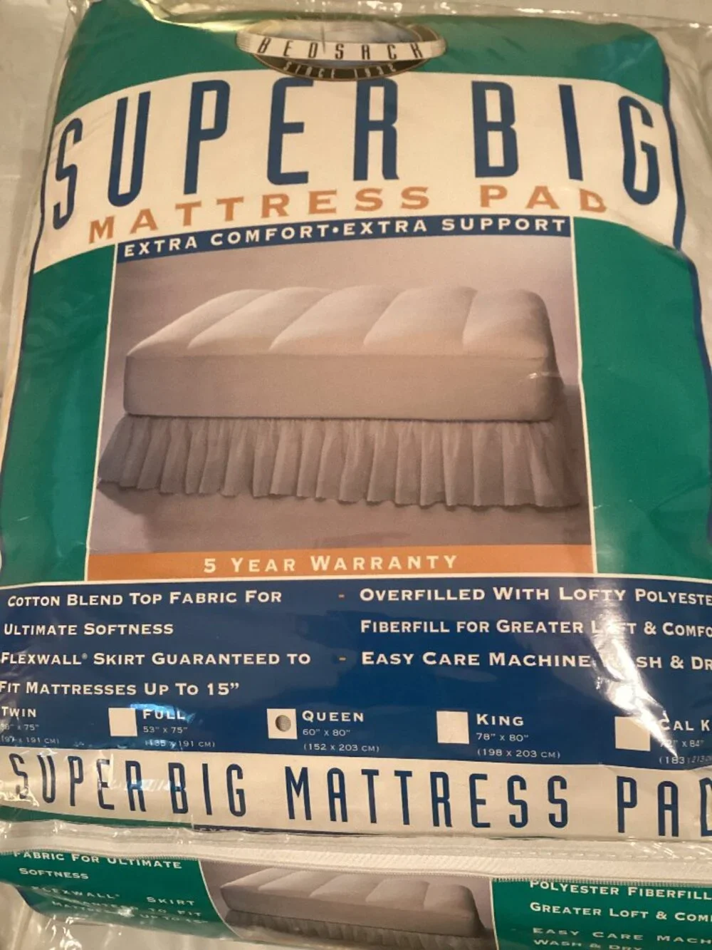 Bedsack Perfect Fit Queen Size White Mattress Pad with 15